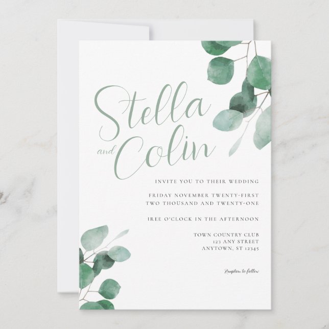 Modern Elegant Eucalyptus Sage Green Wedding Invit Invitation (Front)