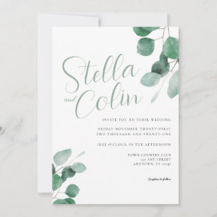 Modern Elegant Eucalyptus Sage Green Wedding Invit Invitation