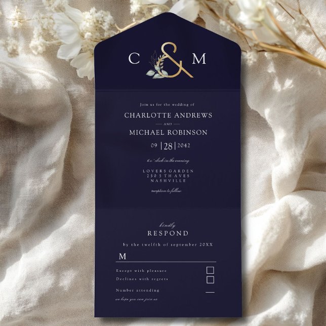Modern, elegant eucalyptus wedding all in one invitation (Modern, elegant eucalyptus wedding all in one invitation)