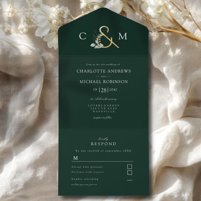 Modern, elegant eucalyptus wedding all in one invitation (Modern, elegant eucalyptus wedding all in one invitation)
