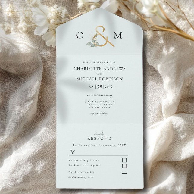 Modern, elegant eucalyptus wedding all in one invitation (Modern, elegant eucalyptus wedding all in one invitation)