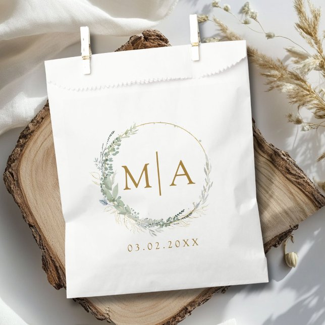 Modern, elegant eucalyptus wedding    favour bags (Modern, elegant eucalyptus wedding favor bag with your monogram and date.)