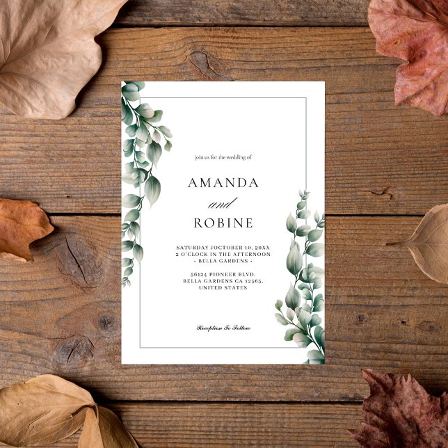 Modern Elegant Eucalyptus Wedding Invitation (Creator Uploaded)