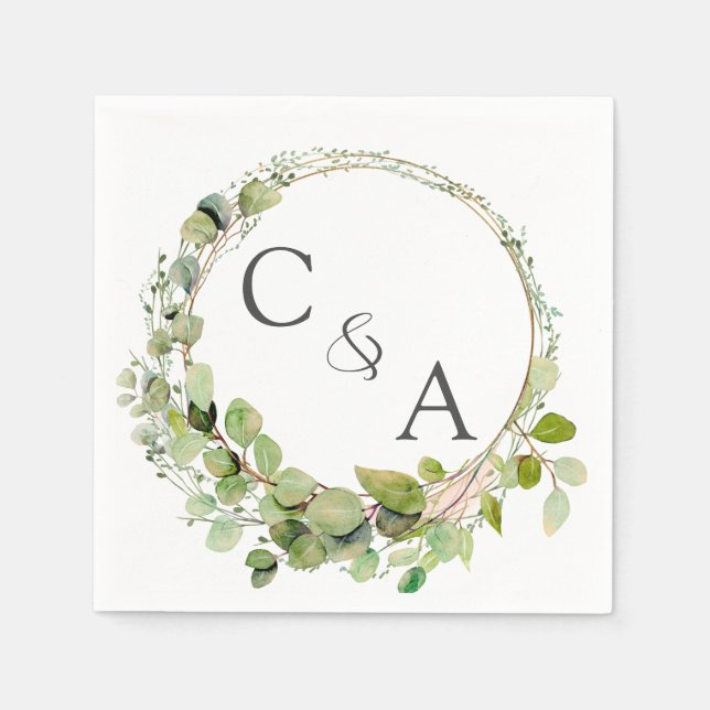 Modern, elegant eucalyptus wedding   napkin (Front)