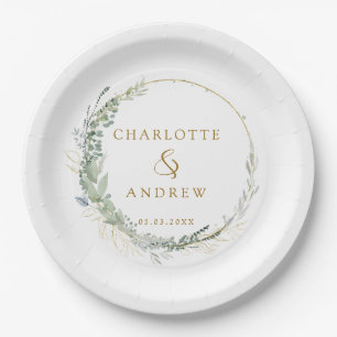 Modern, elegant eucalyptus wedding   paper plate