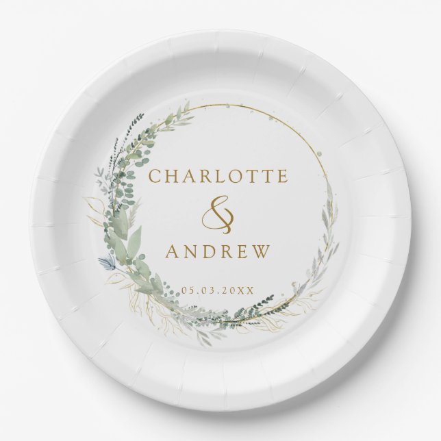 Modern, elegant eucalyptus wedding   paper plate (Front)