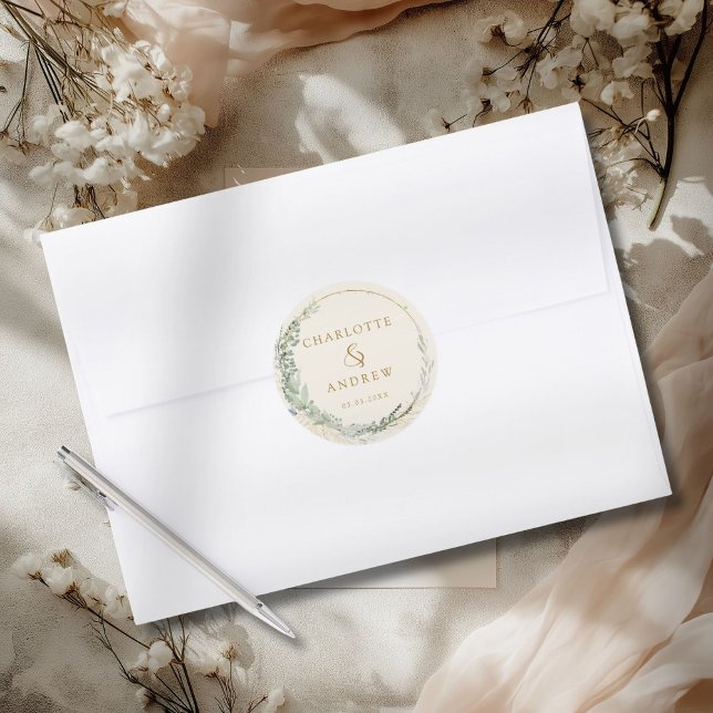 Modern, elegant eucalyptus wedding Sticker (Modern Elegant Eucalyptus Wedding Sticker with your Name & date.)