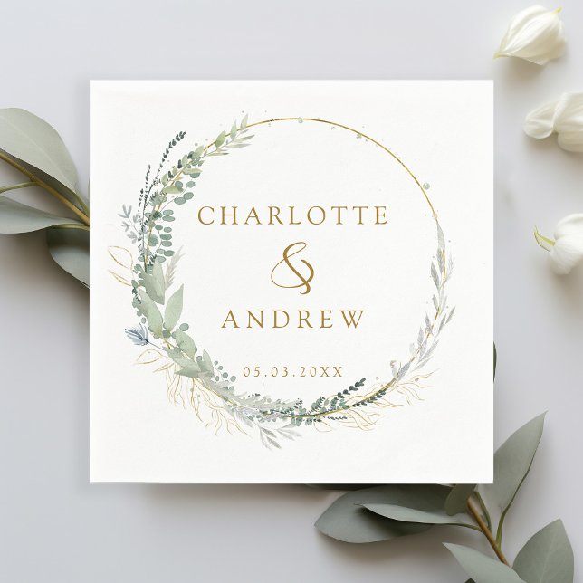 Modern, elegant, eucalyptus, white wedding  napkin (Creator Uploaded)