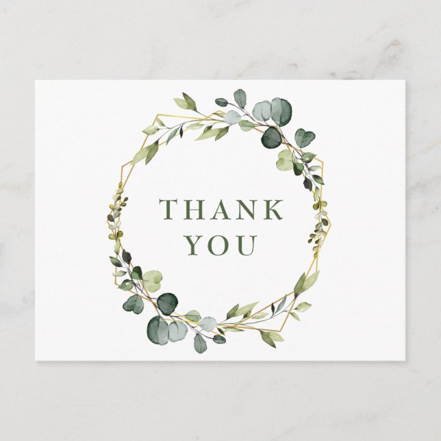 Modern Elegant Eucalyptus Wreath Frame Thank You Postcard (Front)