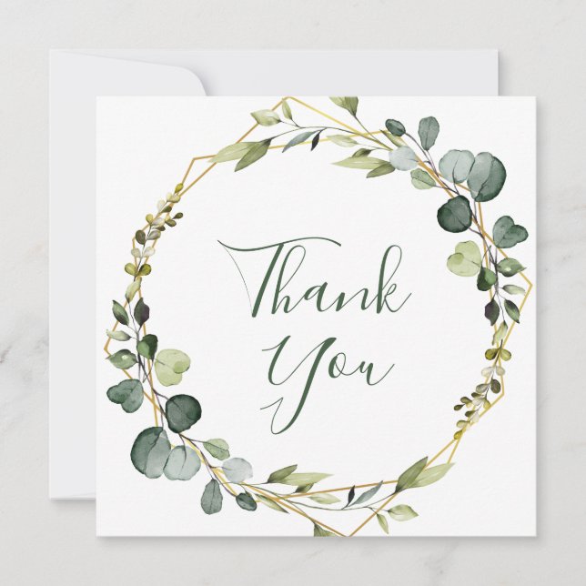 Modern Elegant Eucalyptus Wreath Stylish Frame Thank You Card (Front)