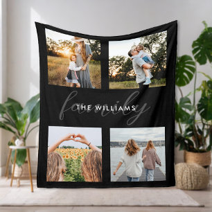Modern Elegant Family 4 Photo  Fleece Blanket