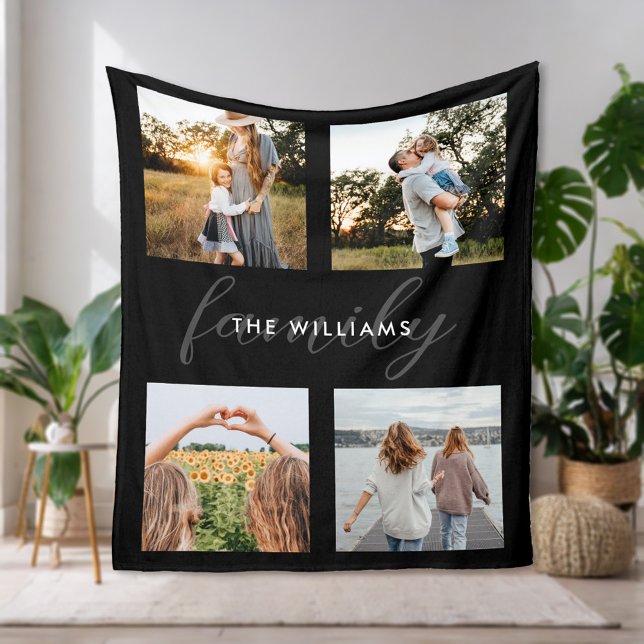 Modern Elegant Family 4 Photo  Fleece Blanket (Creator Uploaded)