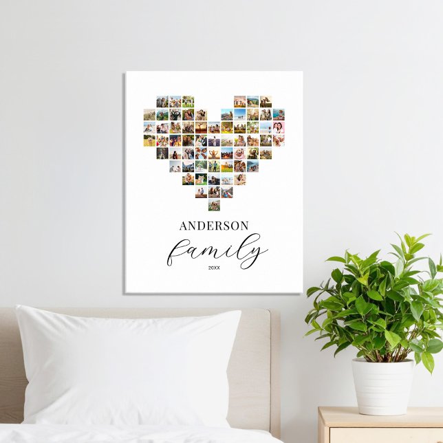 Modern Elegant Family Heart Shaped Photo Collage Canvas Print (Creator Uploaded)