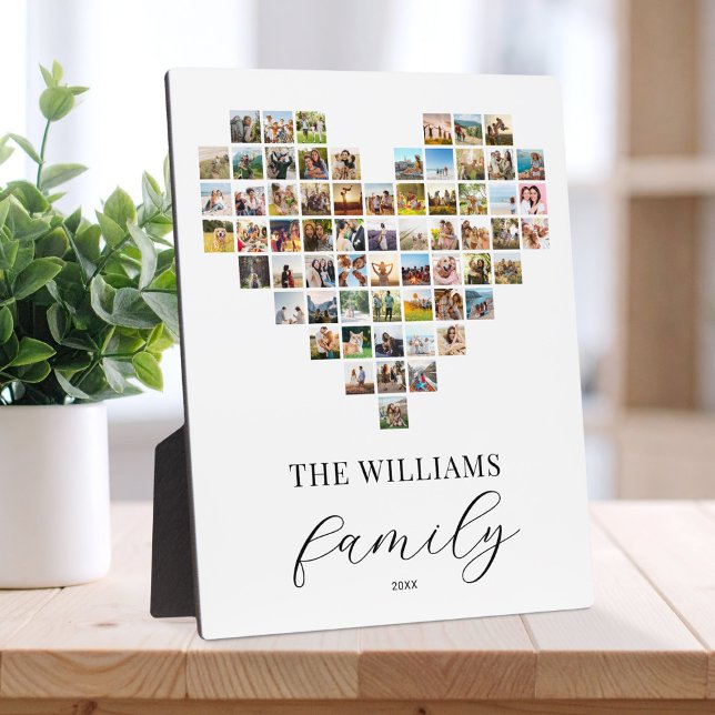 Modern Elegant Family Heart Shaped Photo Collage Plaque (Creator Uploaded)