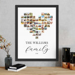 Modern Elegant Family Heart Shaped Photo Collage Poster<br><div class="desc">Create your own custom family photo collage poster featuring 63 of your favourite pictures in a heart shaped photo grid style design. Personalise with family name in modern typography for a custom photo gift or home decor.</div>