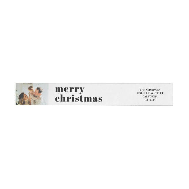 Modern Elegant Family Photo Black Christmas Wrap Wrap Around Label (Individual)