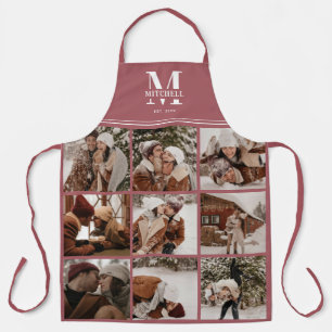 Modern Elegant Family Photo Collage   Monogrammed Apron