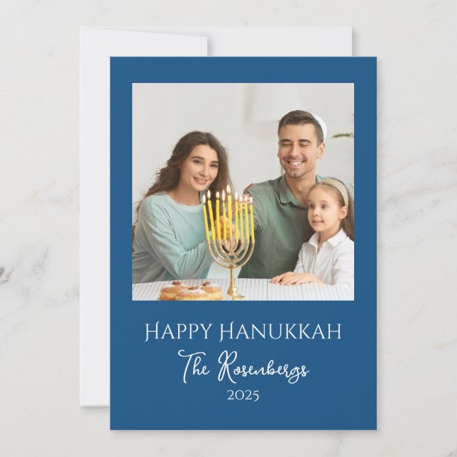 Modern Elegant Family Photo Hanukkah Holiday Card (Front)