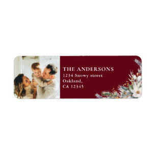 Modern Elegant Family Photo & Pine Red Christmas