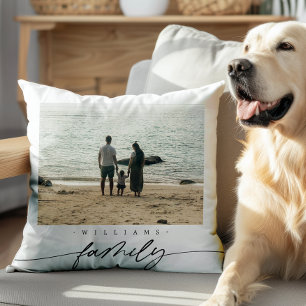 Modern Elegant Family Photo Script Typography Cushion