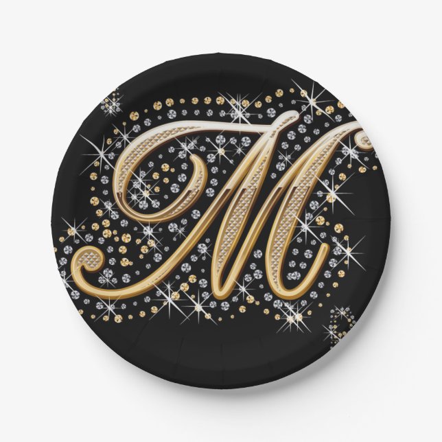 modern elegant fancy letter M   monogram Paper Plate (Front)