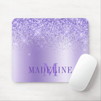Modern Elegant Fashionable Monogram Purple Glitter Mouse Pad