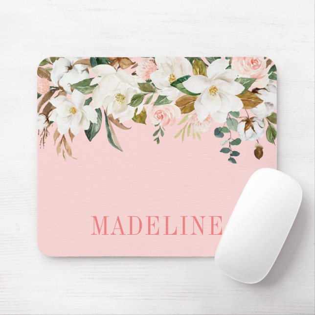 Modern Elegant Fashionable Watercolor Magnolias Mouse Pad (With Mouse)