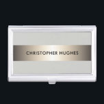 Modern Elegant Faux Copper Stripe Grey Consultant Business Card Holder<br><div class="desc">Modern customisable business card holder with faux copper stripe and light grey background. Elegant design,  perfect for consultant,  architecture or construction related professionals.</div>