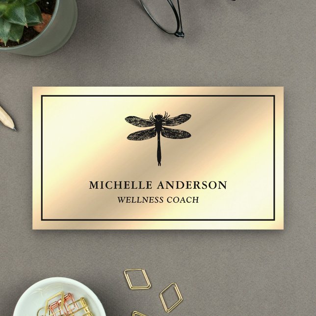 Modern Elegant Faux Cream Gold Foil Dragonfly Business Card (Creator Uploaded)