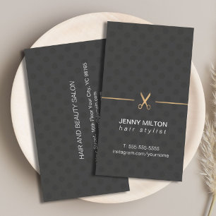 Modern Elegant Faux Gold Black Dotted Hair Stylist Business Card