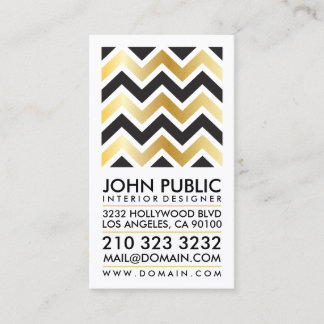 Modern Elegant Faux Gold Foil Black Chevron Business Card
