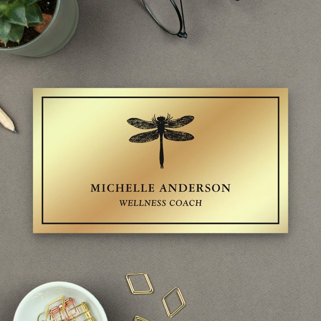 Modern Elegant Faux Gold Foil Dragonfly Business Card (Creator Uploaded)