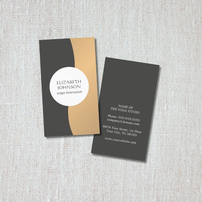 Modern Elegant Faux Gold Grey Yoga Instructor Business Card (Creator Uploaded)
