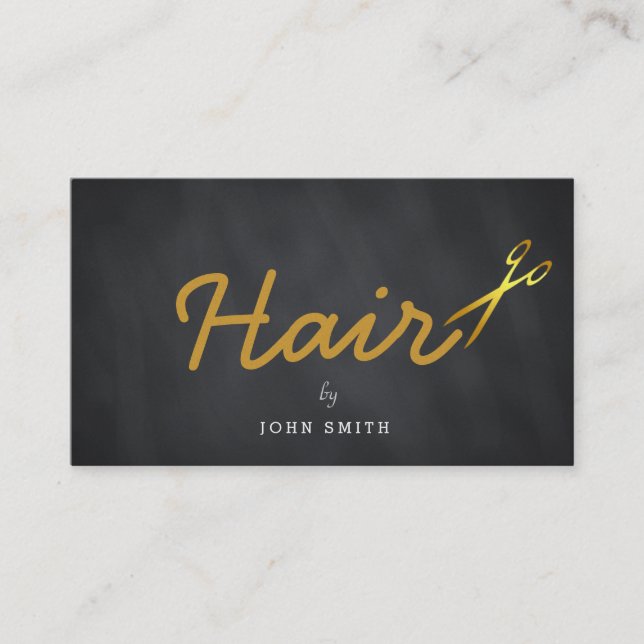 Modern Elegant Faux Gold Hair Stylist Chalkboard Business Card (Front)