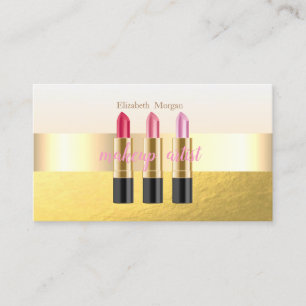 Modern Elegant Faux Gold,Lipstick,Makeup Artist Business Card