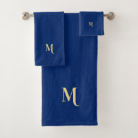 Modern Elegant Faux Gold Monogrammed Navy Blue