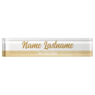 Modern Elegant Faux Gold & White Custom Nameplate