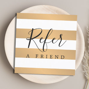 Modern Elegant Faux Gold White Stripes Referral Card