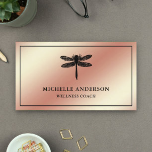 Modern Elegant Faux Rose Gold Foil Dragonfly Business Card