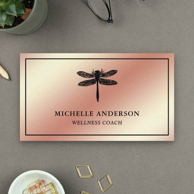Modern Elegant Faux Rose Gold Foil Dragonfly Business Card (Creator Uploaded)