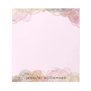 Modern Elegant Feminine Agate Stone Ink Pink Gold Notepad
