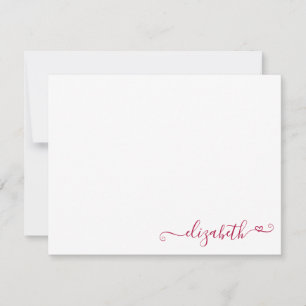 Modern Elegant Feminine Burgundy Red Heart Script Card
