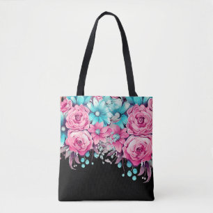 Modern Elegant Festive Pink & Teal Floral Tote Bag