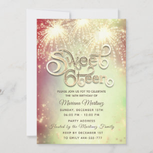 Modern elegant firework gold sparkle invitation