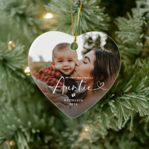 Modern Elegant First Christmas As Auntie Photo Ceramic Tree Decoration