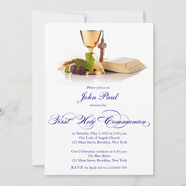 Modern Elegant First Communion Invitation for Boys (Front)