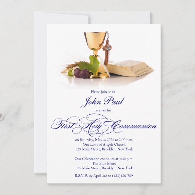 Modern Elegant First Communion Invitation for Boys (Front)