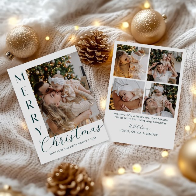 Modern Elegant Five Photo Collage Christmas Holiday Card (Creator Uploaded)
