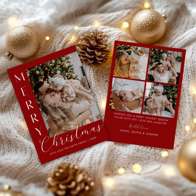 Modern Elegant Five Photo Collage Christmas Holiday Card (Creator Uploaded)