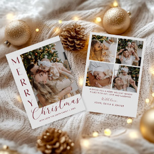 Modern Elegant Five Photo Collage Christmas Holiday Card